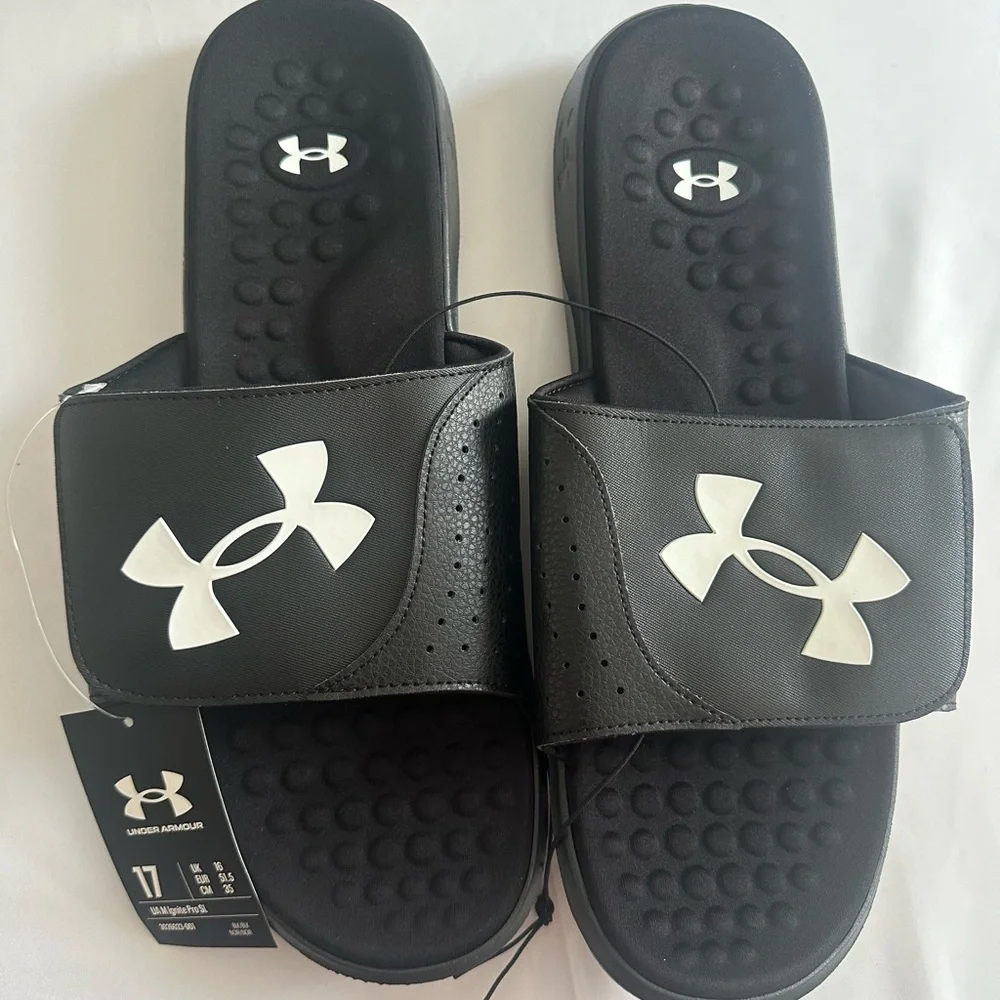 New Under Armour Mens Ignite Pro Slide‎ Athletic Sandals  Size 17 Black